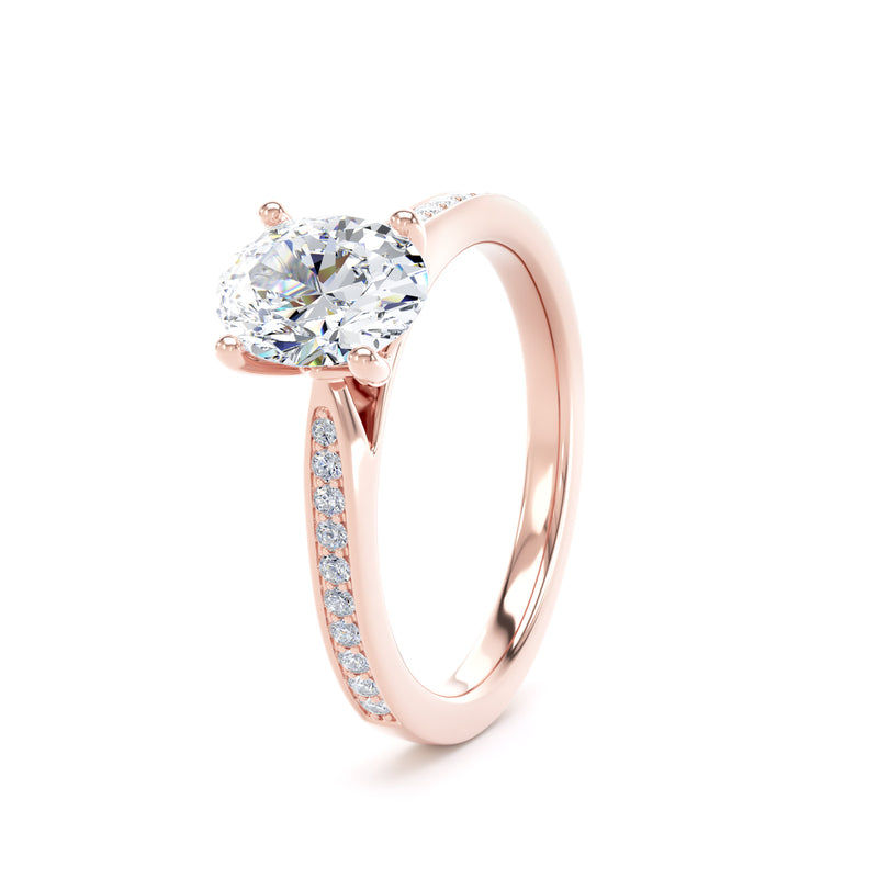 Oval Shoulder Set Rose Gold Ring, Pinched | OSG02 LGO