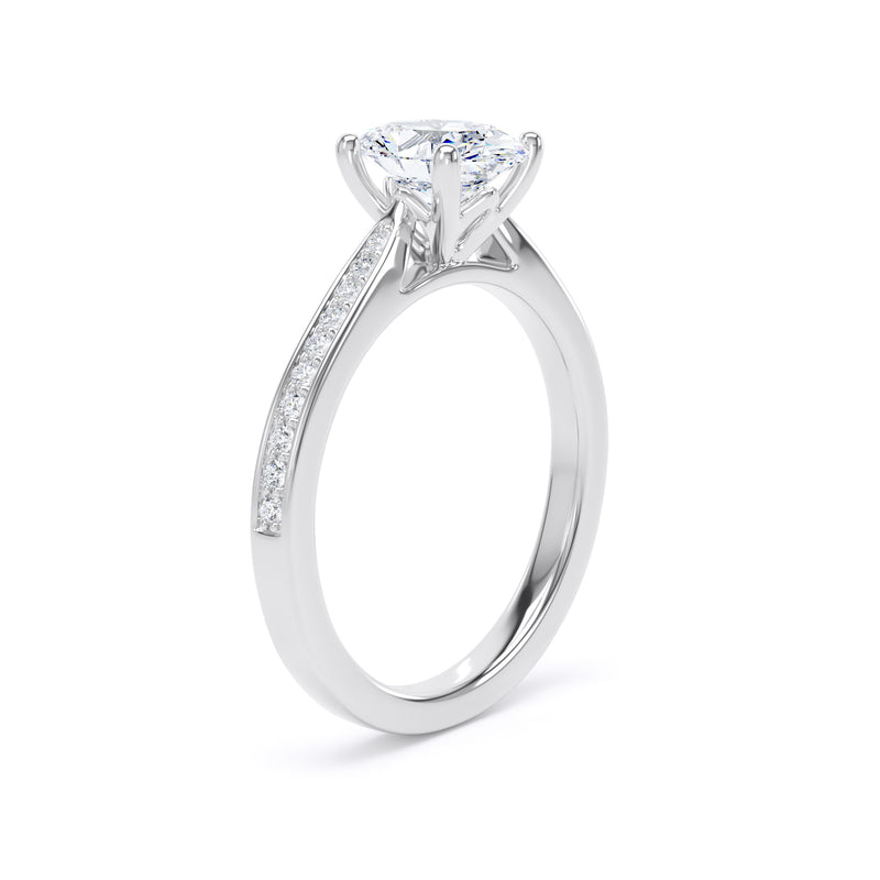 Oval Shoulder Set White Gold Ring, Pinched | OSG02 SMO