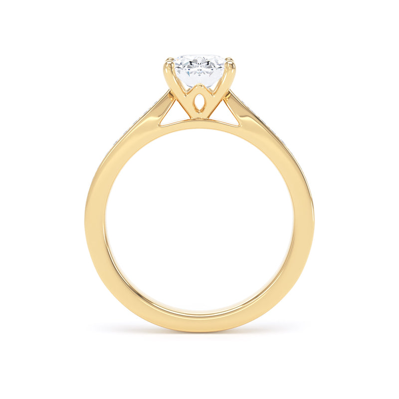 Oval Shoulder Set Yellow Gold Ring, Pinched | OSG02 LGO