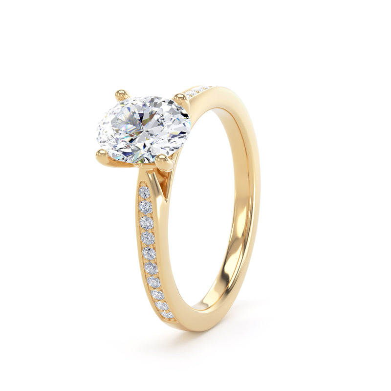 Oval Shoulder Set Yellow Gold Ring, Pinched | OSG02 LGO