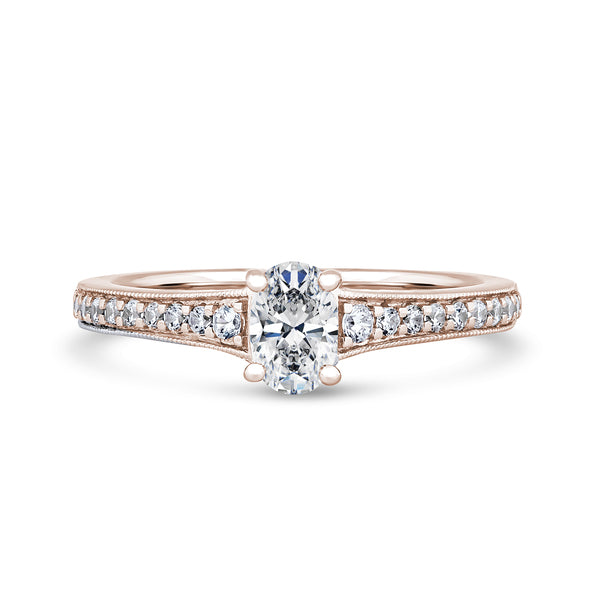 Oval Shoulder Set Rose Gold Ring, Tapered | OSM01 SMO