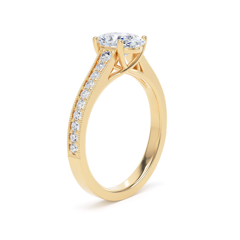 Oval Shoulder Set Yellow Gold Ring, Tapered | OSM01 SMO