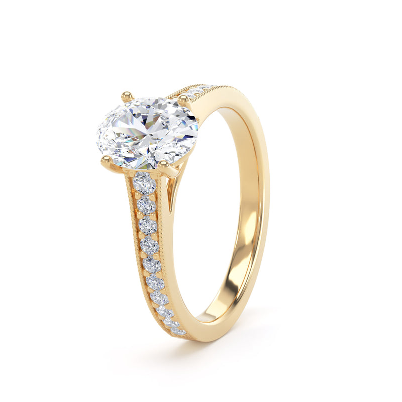 Oval Shoulder Set Yellow Gold Ring, Tapered | OSM01 LGO