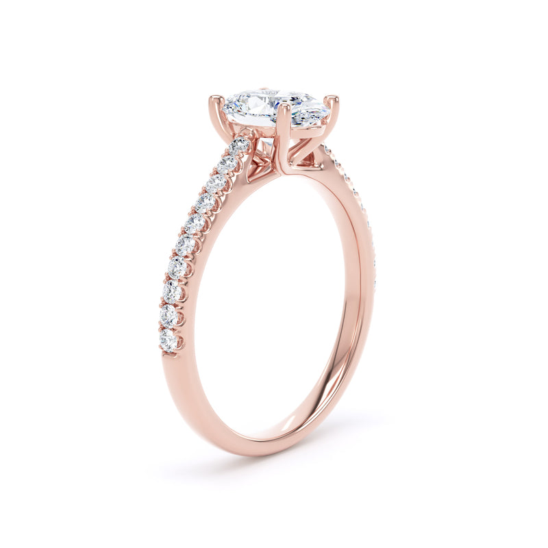 Oval Diamond Rose Gold Ring, Shoulder Set Crossover Head | LGO OSP01