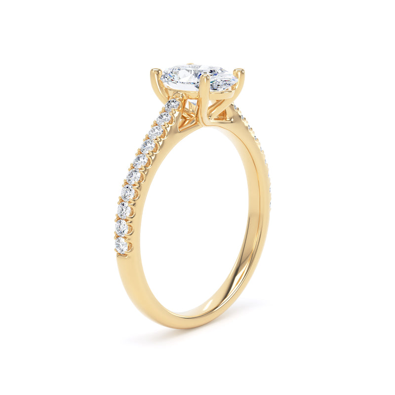 Oval Diamond Yellow Gold Ring, Shoulder Set Crossover Head | SMO OSP01