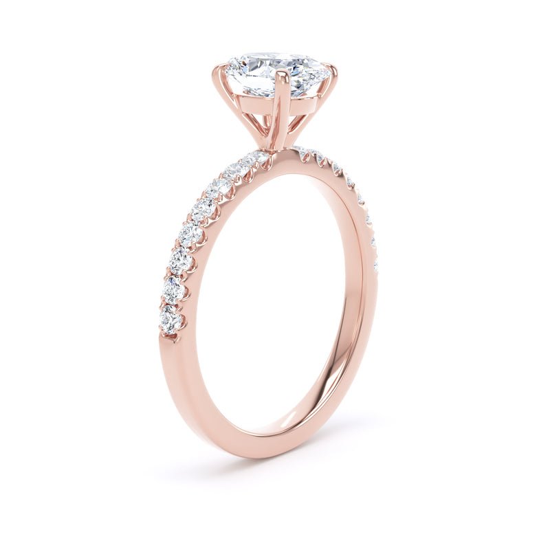 Oval Diamond Rose Gold Ring, Shoulder Set Floating Head | SMO OSP02