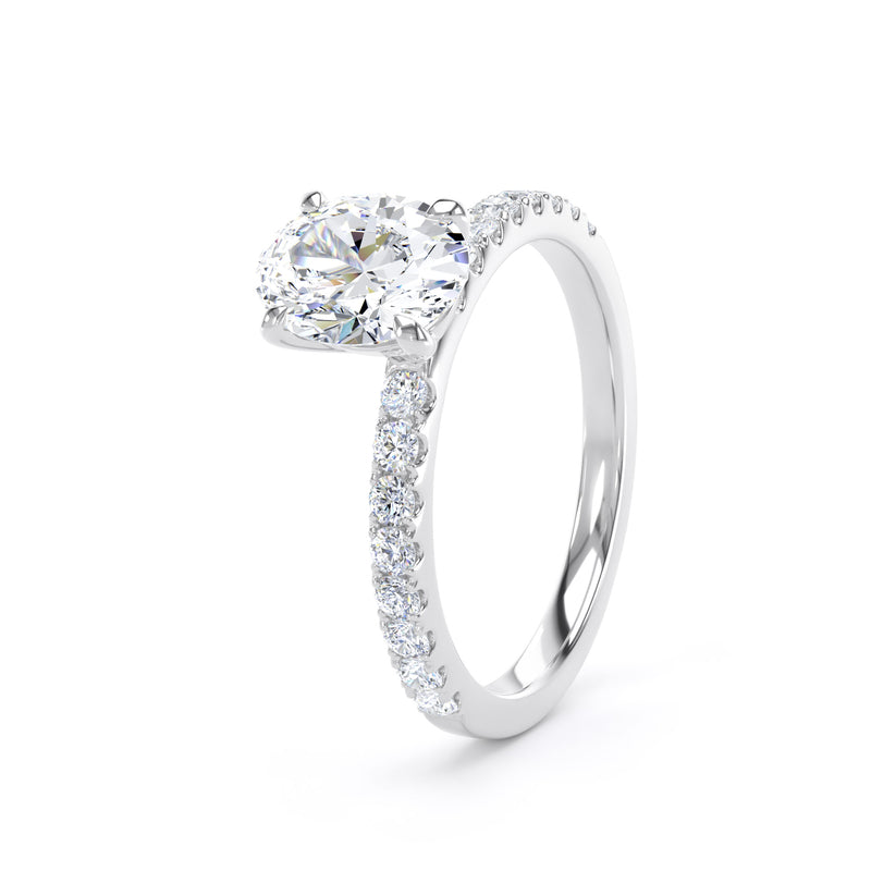 Oval Diamond Platinum Ring, Shoulder Set Floating Head | SMO OSP02