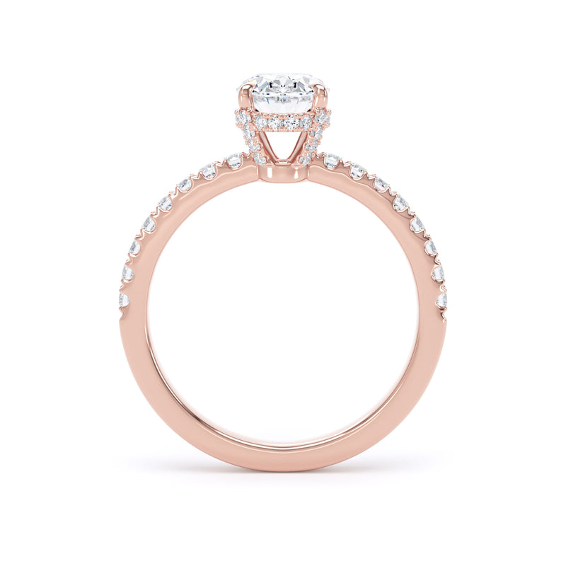 Oval Diamond Rose Gold Ring, Diamond Prong Hidden Halo | SMO OSS01