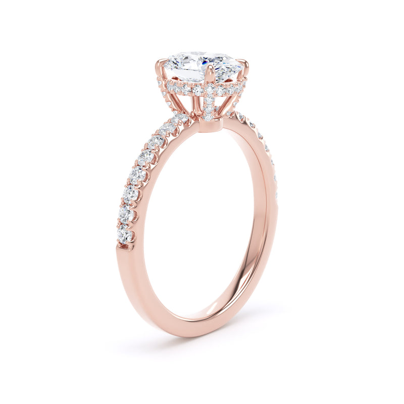 Oval Diamond Rose Gold Ring, Diamond Prong Hidden Halo | SMO OSS01