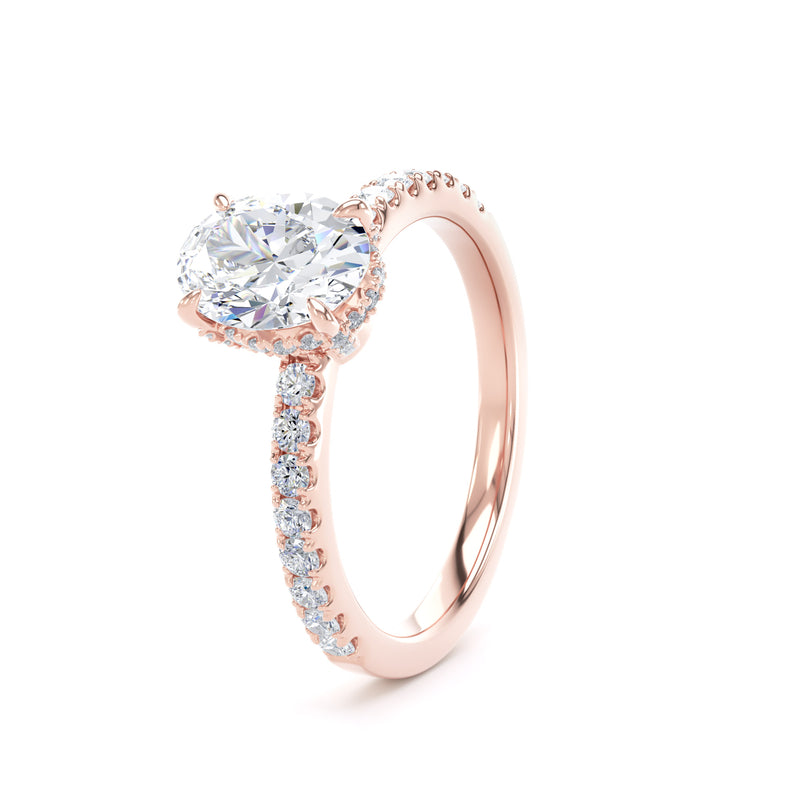 Oval Diamond Rose Gold Ring, Diamond Prong Hidden Halo | SMO OSS01