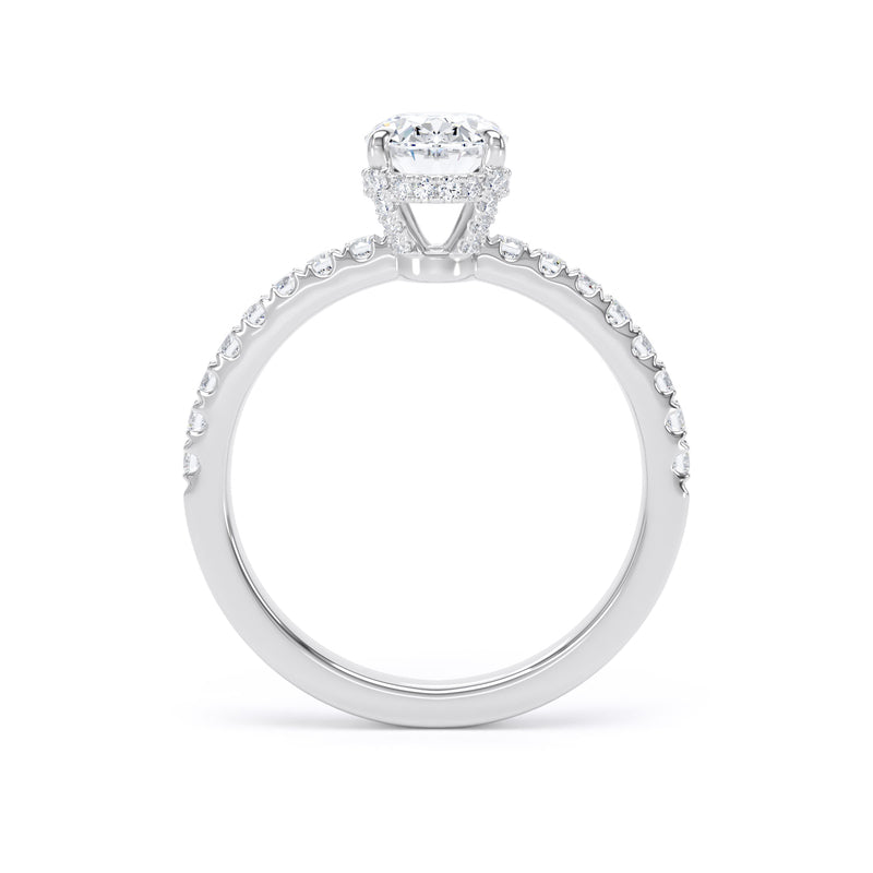 Oval Diamond White Gold Ring, Diamond Prong Hidden Halo | SMO OSS01