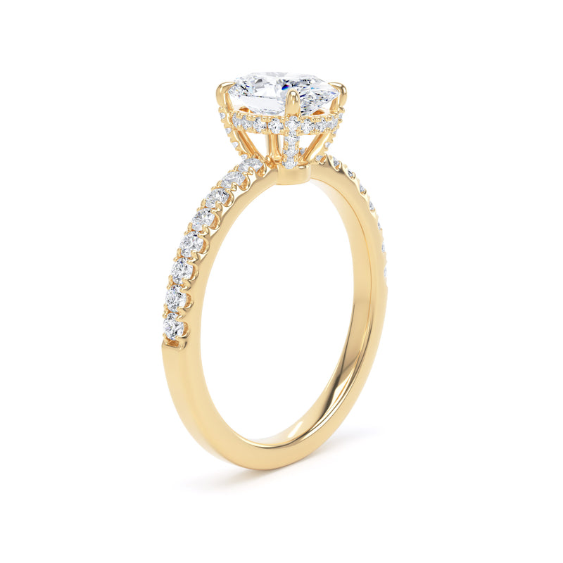 Oval Diamond Yellow Gold Ring, Diamond Prong Hidden Halo | SMO OSS01