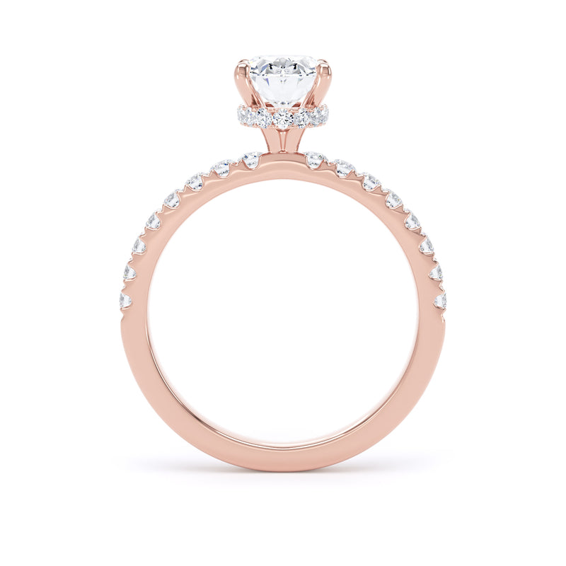 Oval Diamond Rose Gold Ring, Diamond Band Hidden Halo | SMO OSS02