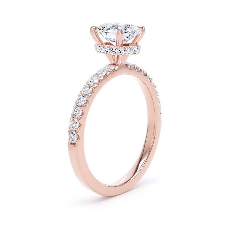 Oval Diamond Rose Gold Ring, Diamond Band Hidden Halo | SMO OSS02