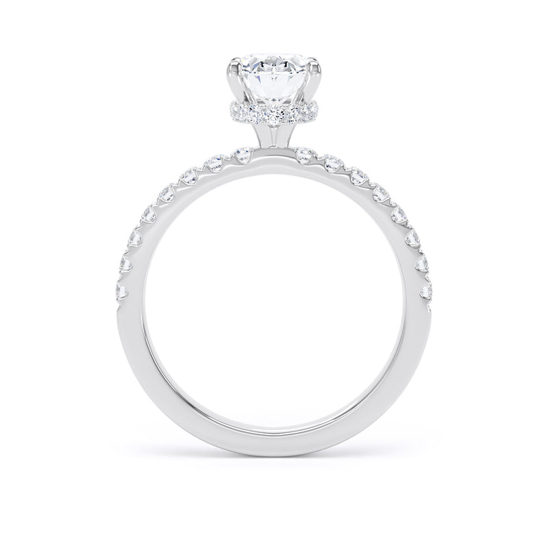 Oval Diamond Platinum Ring, Diamond Band Hidden Halo | LGO OSS02