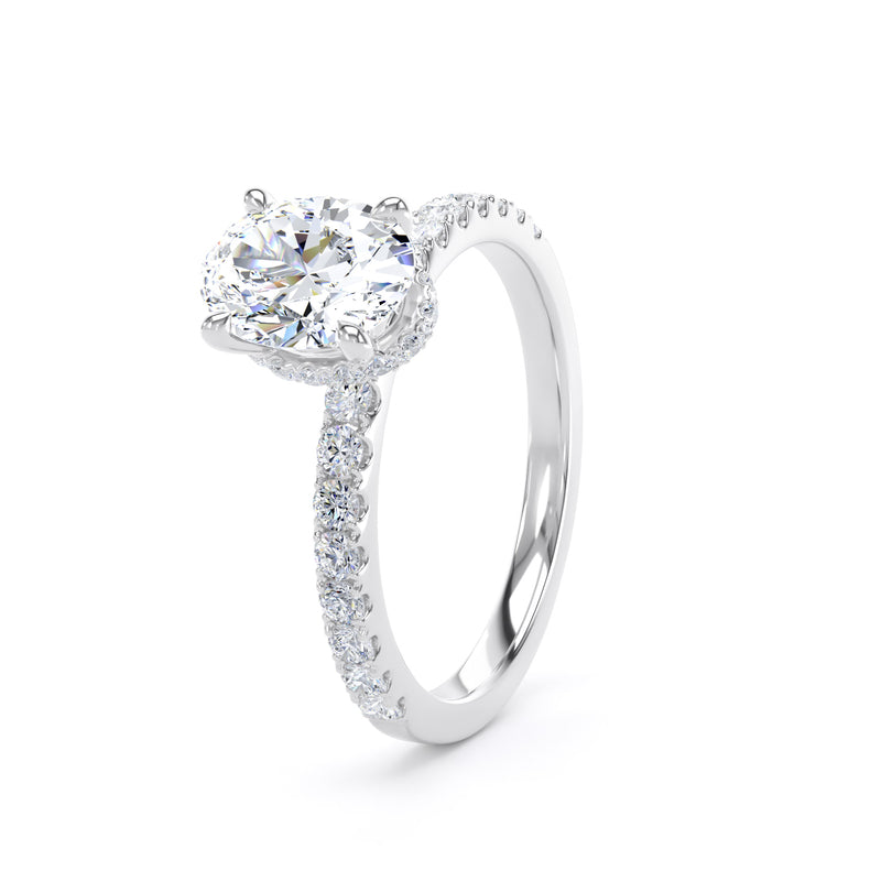 Oval Diamond Platinum Ring, Diamond Band Hidden Halo | LGO OSS02
