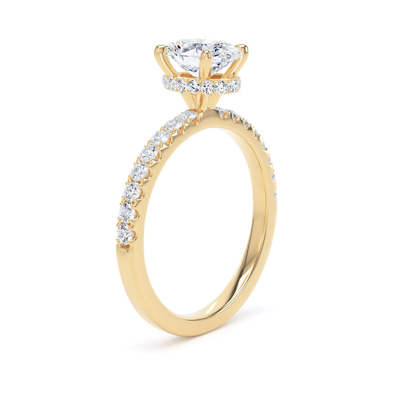 Oval Diamond Yellow Gold Ring, Diamond Band Hidden Halo | SMO OSS02