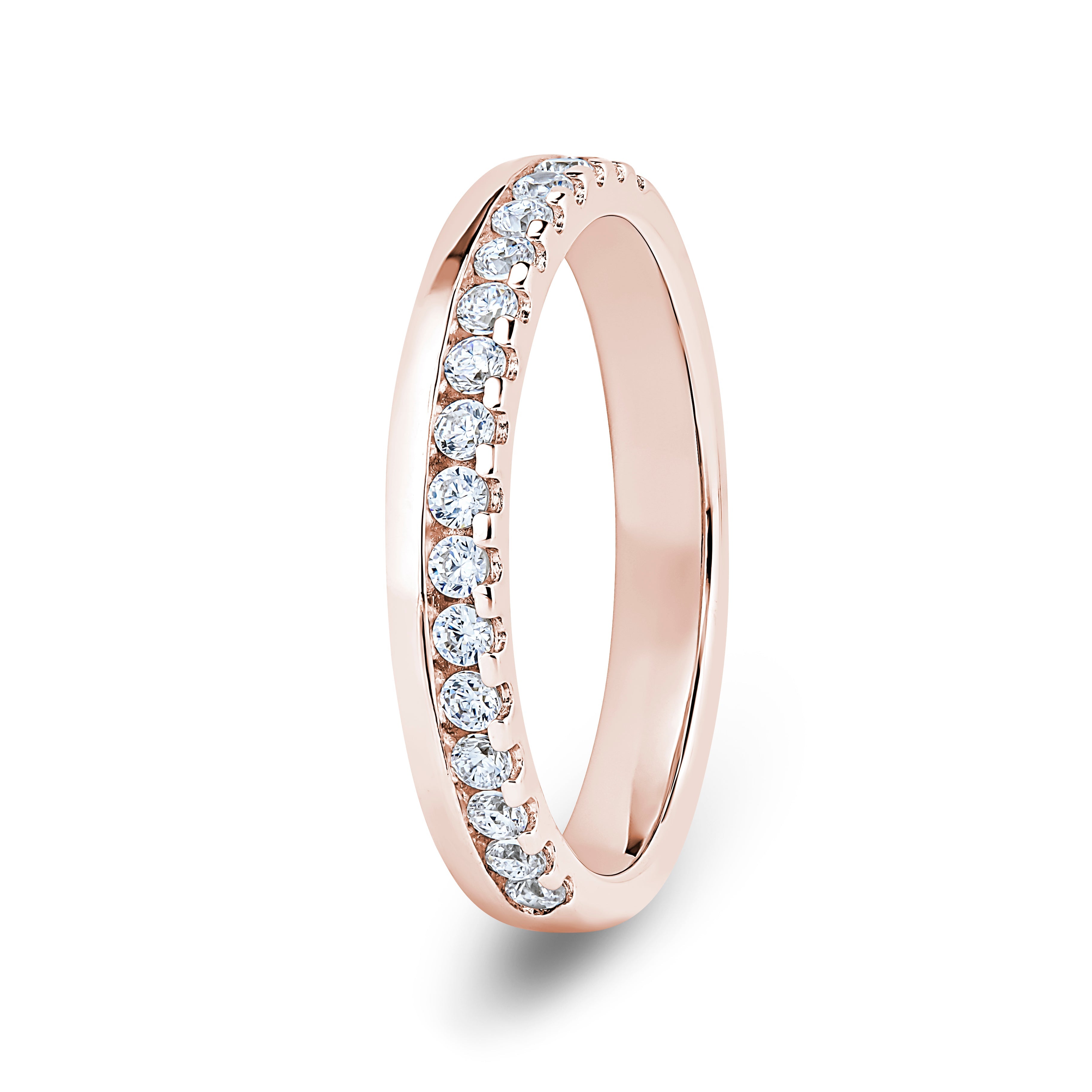 Round, Offset Claw, Rose Gold Half Set Eternity Ring