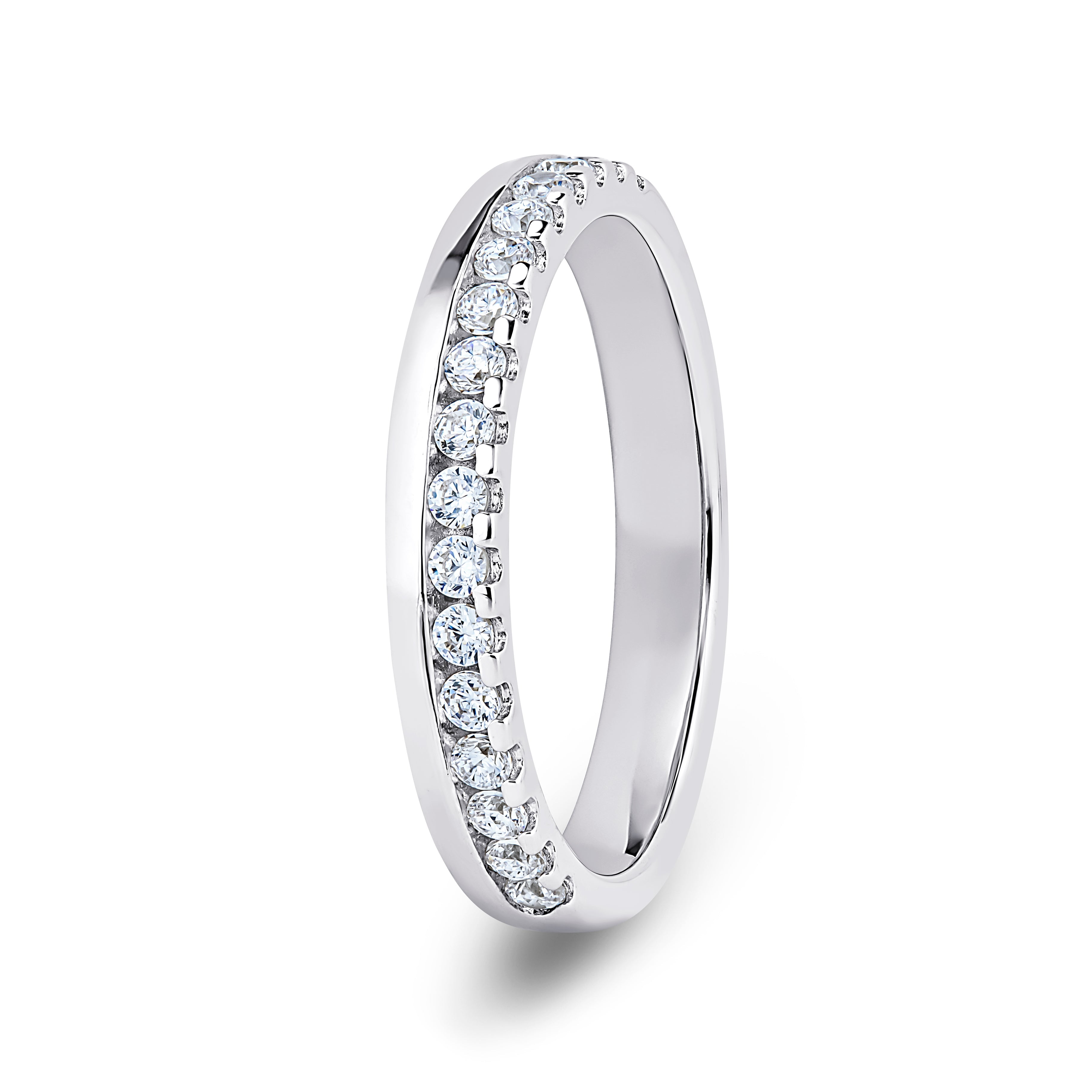 Round, Offset Claw, Platinum Half Set Eternity Ring