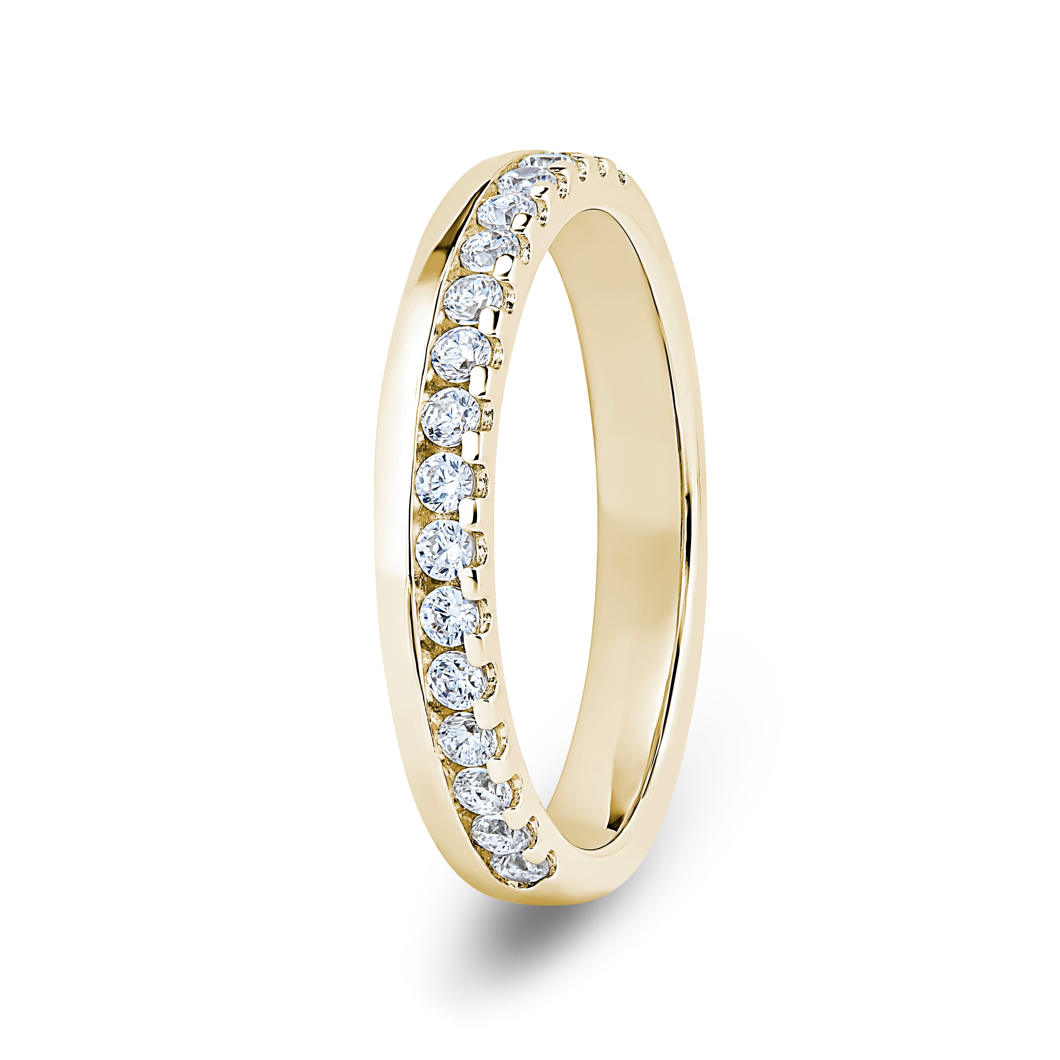 Round, Offset Claw, Yellow Gold Half Set Eternity Ring