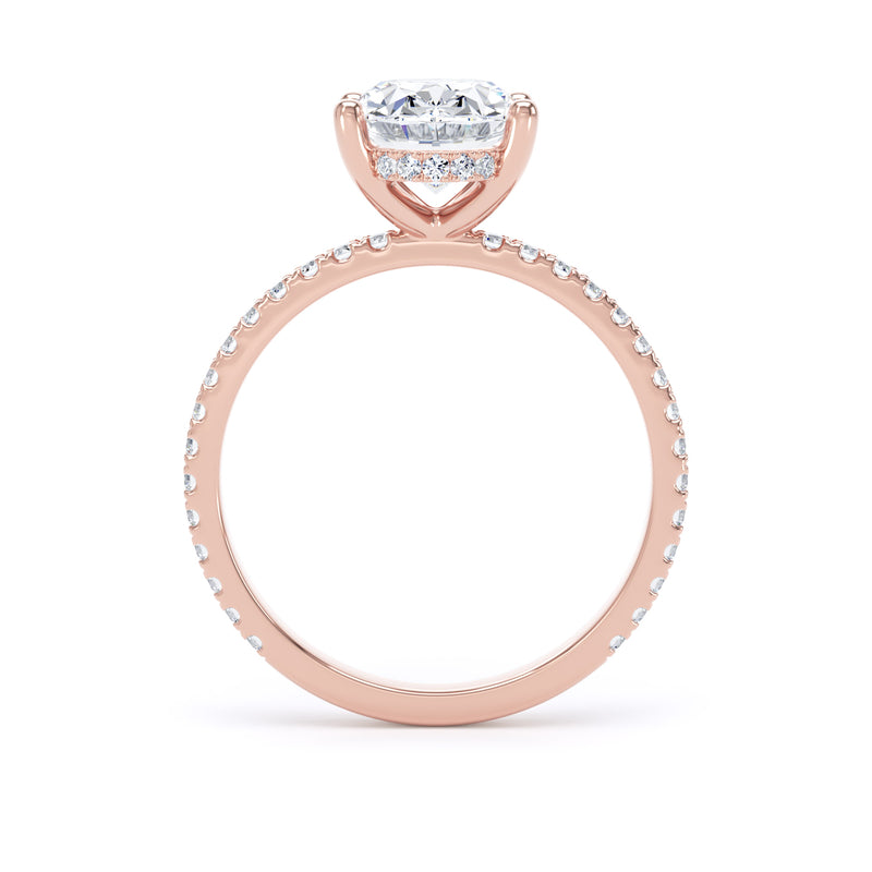 Oval Diamond Rose Gold Ring, Diamond Band Hidden Halo | SMO OSW01