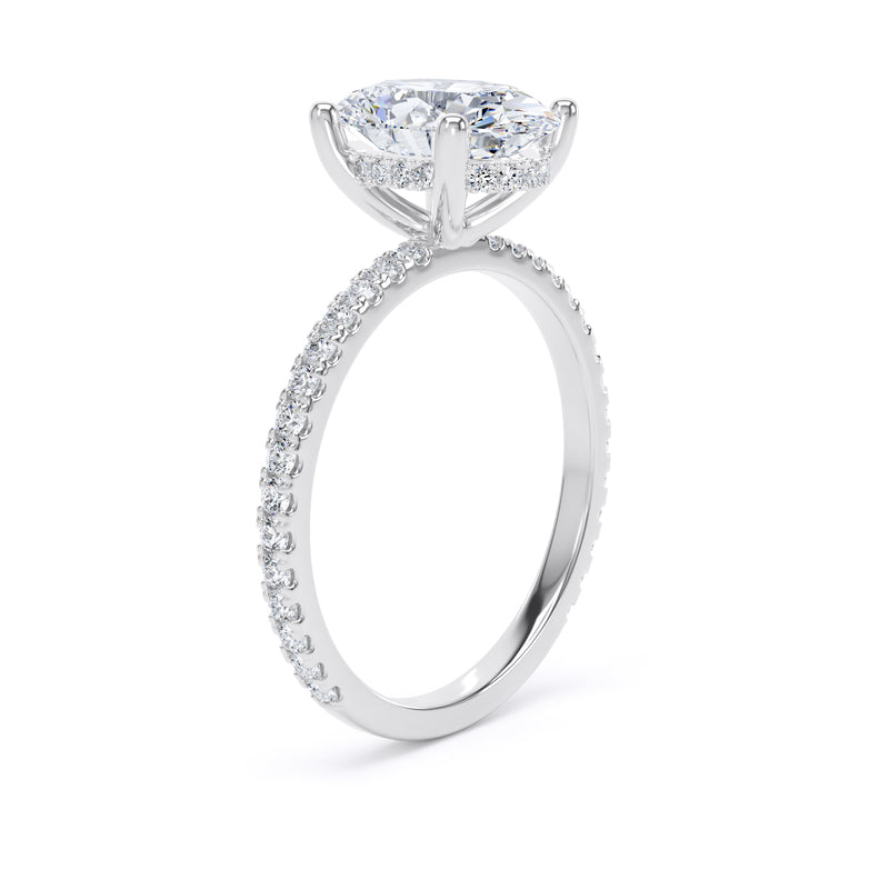 Oval Diamond Platinum Ring, Diamond Band Hidden Halo | LGO OSW01