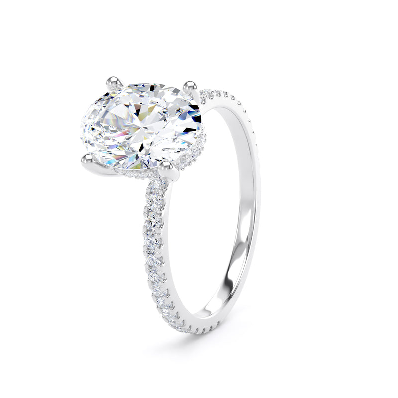 Oval Diamond Platinum Ring, Diamond Band Hidden Halo | SMO OSW01