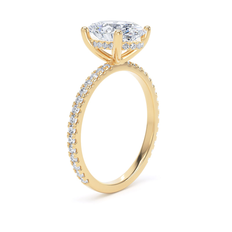Oval Diamond Yellow Gold Ring, Diamond Band Hidden Halo | SMO OSW01