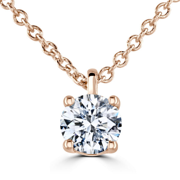 Round Diamond Rose Gold Pendant, 4 Claw Solitaire | RP1001