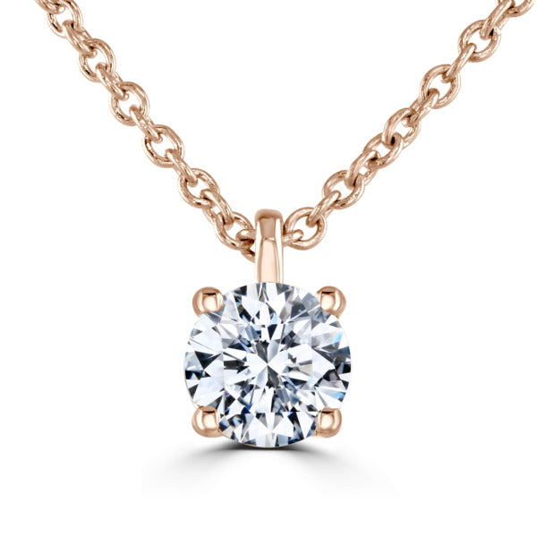 Round Diamond Rose Gold Pendant, 4 Claw Solitaire | RP1001