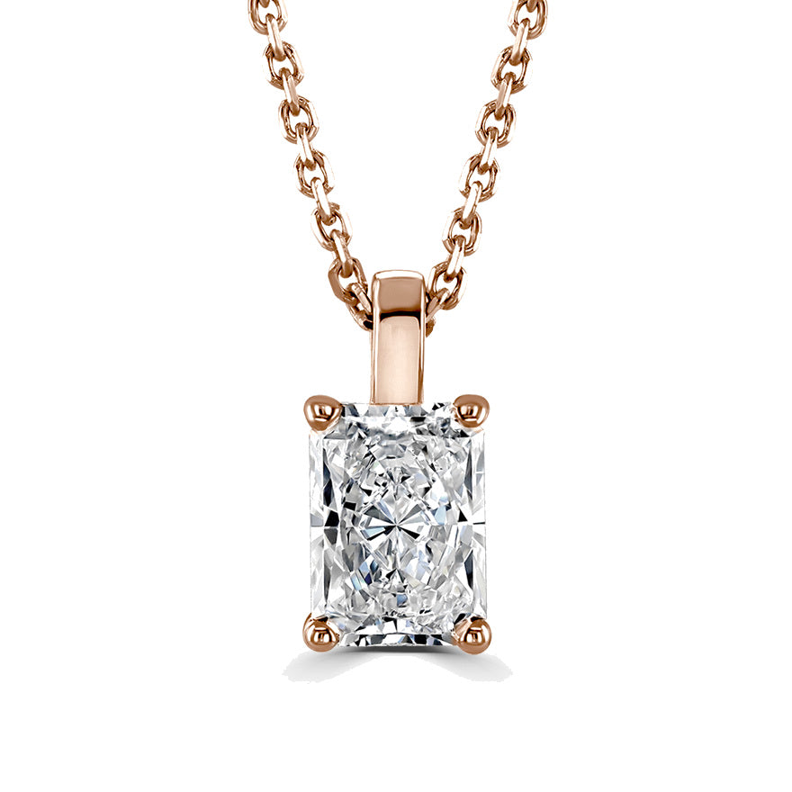 Radiant Diamond Rose Gold Pendant, 4 Claw Solitaire | RA1001