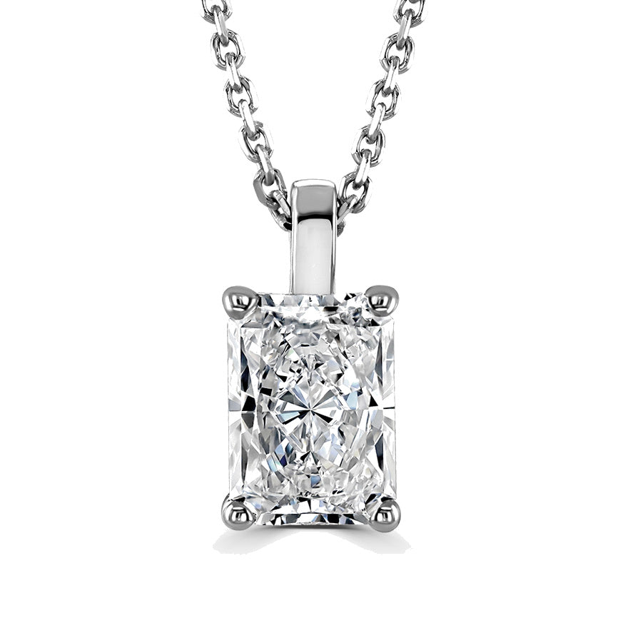 Radiant Diamond Platinum Pendant, 4 Claw Solitaire | RA1001