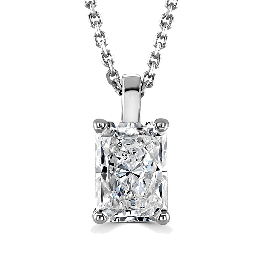 Radiant Diamond Platinum Pendant, 4 Claw Solitaire | RA1001