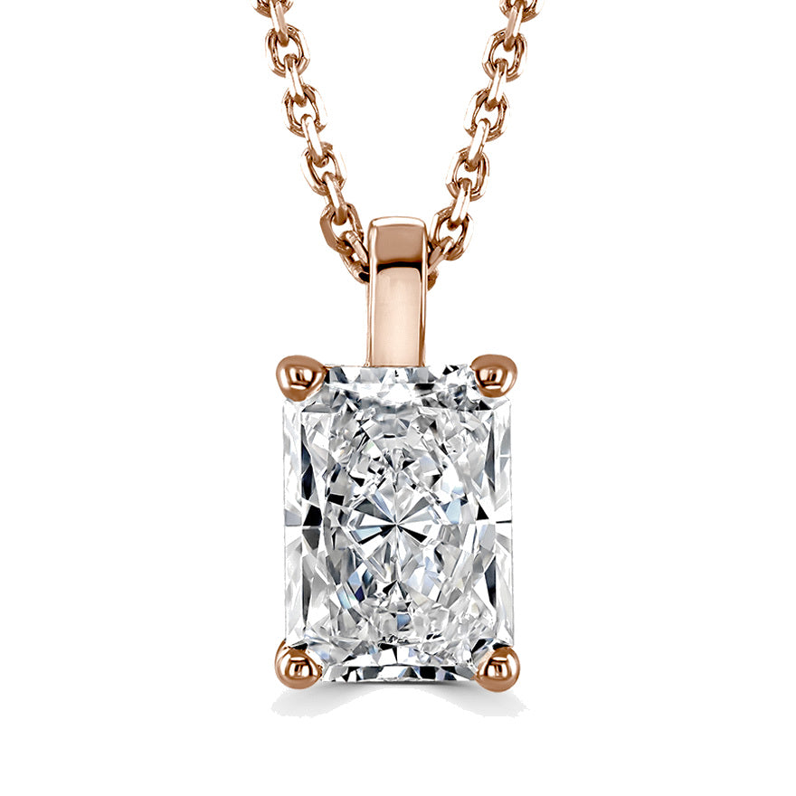 Radiant Diamond Rose Gold Pendant, 4 Claw Solitaire | RA1001