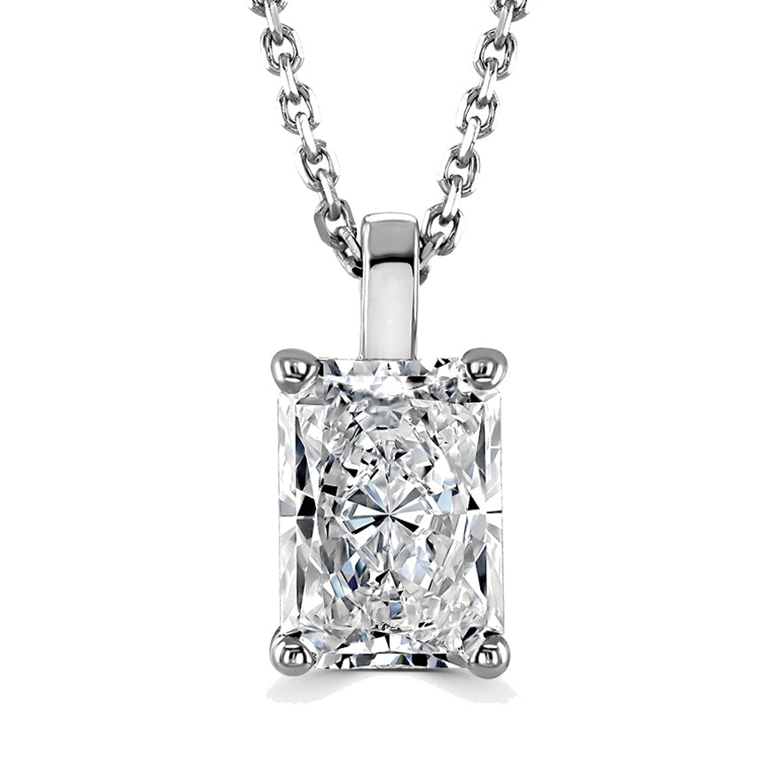 Radiant Diamond Platinum Pendant, 4 Claw Solitaire | RA1001