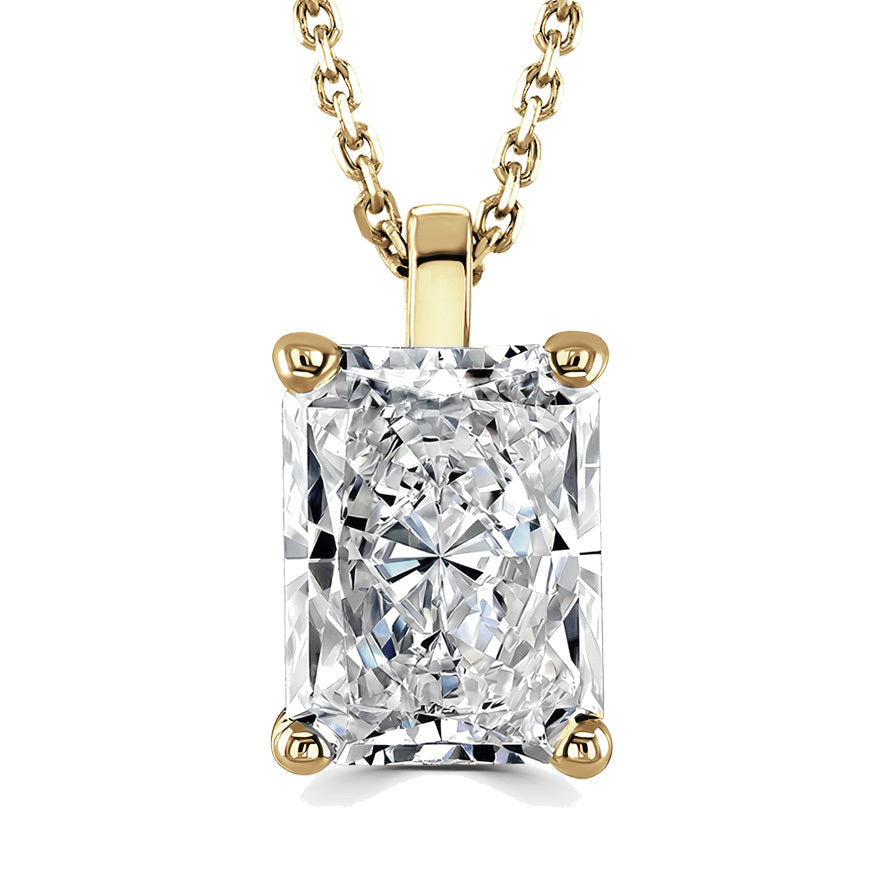 Radiant Diamond Yellow Gold Pendant, 4 Claw Solitaire | RA1001