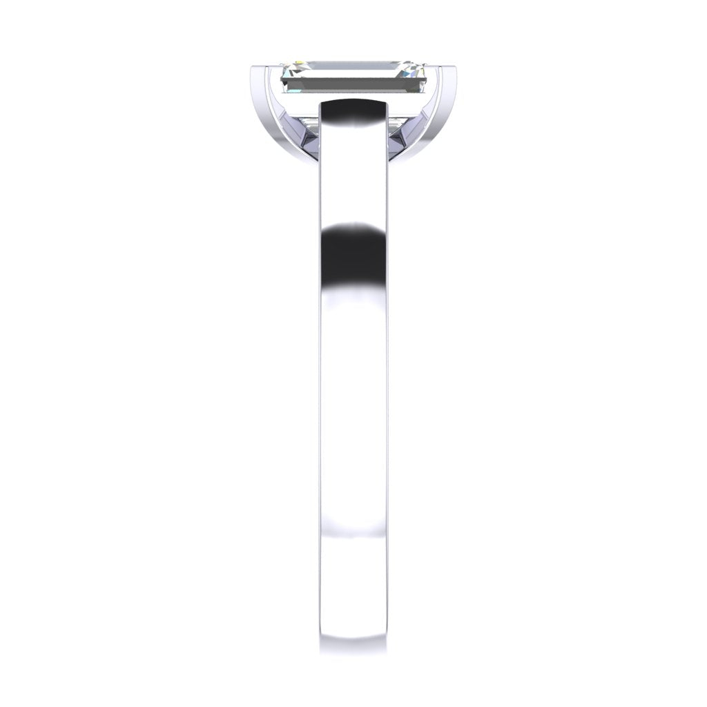 Emerald Solitaire White Gold Ring, Cathedral Basket | SME