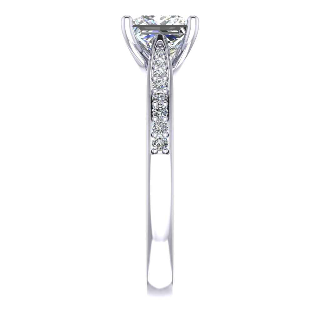 Princess Diamond Platinum Ring, Tapered Grain Shoulder Set | SME RX5652