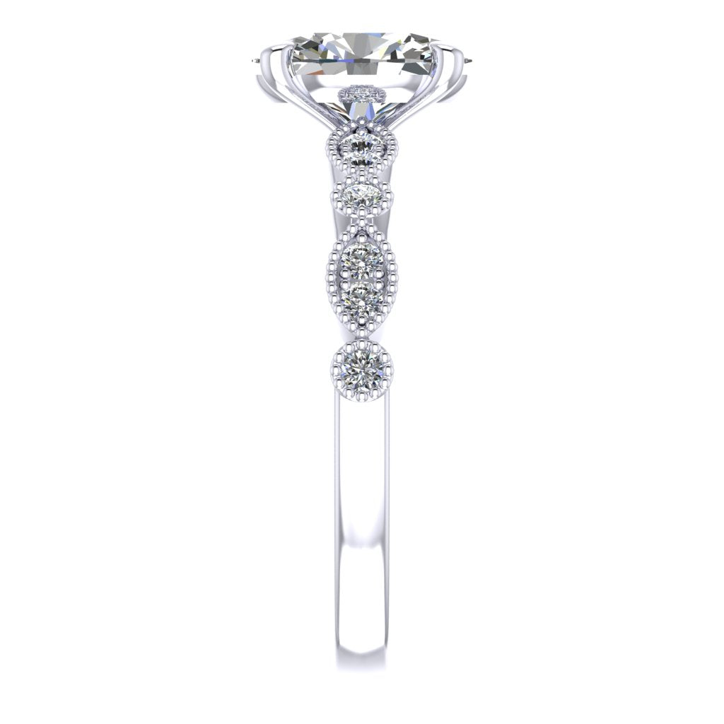 Oval Diamond White Gold Ring, Millgrain Fancy Diamond Shoulder Set | LGO MT1191M