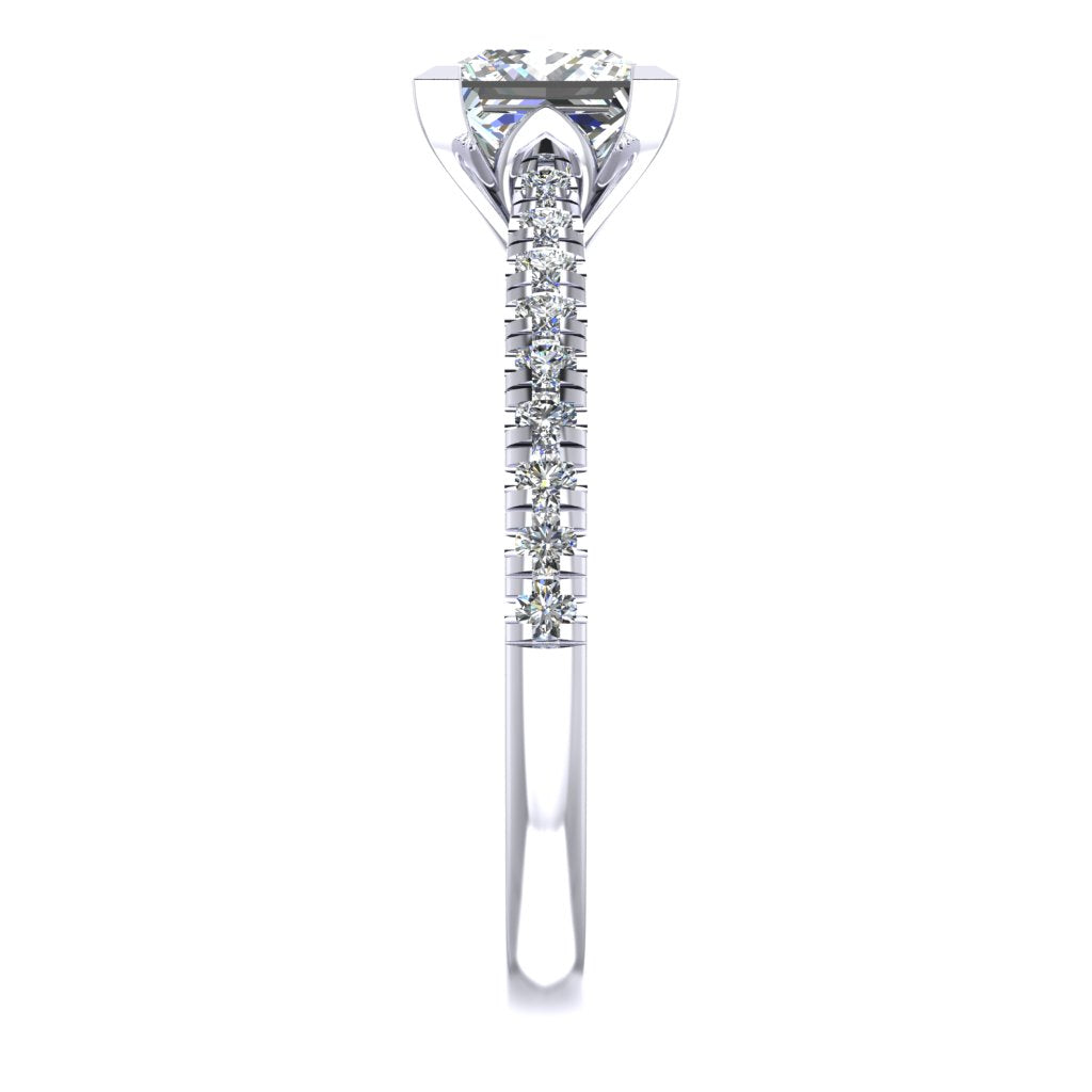 Princess Cut Diamond & White Gold Shoulder Set Pinched Ring | LGP