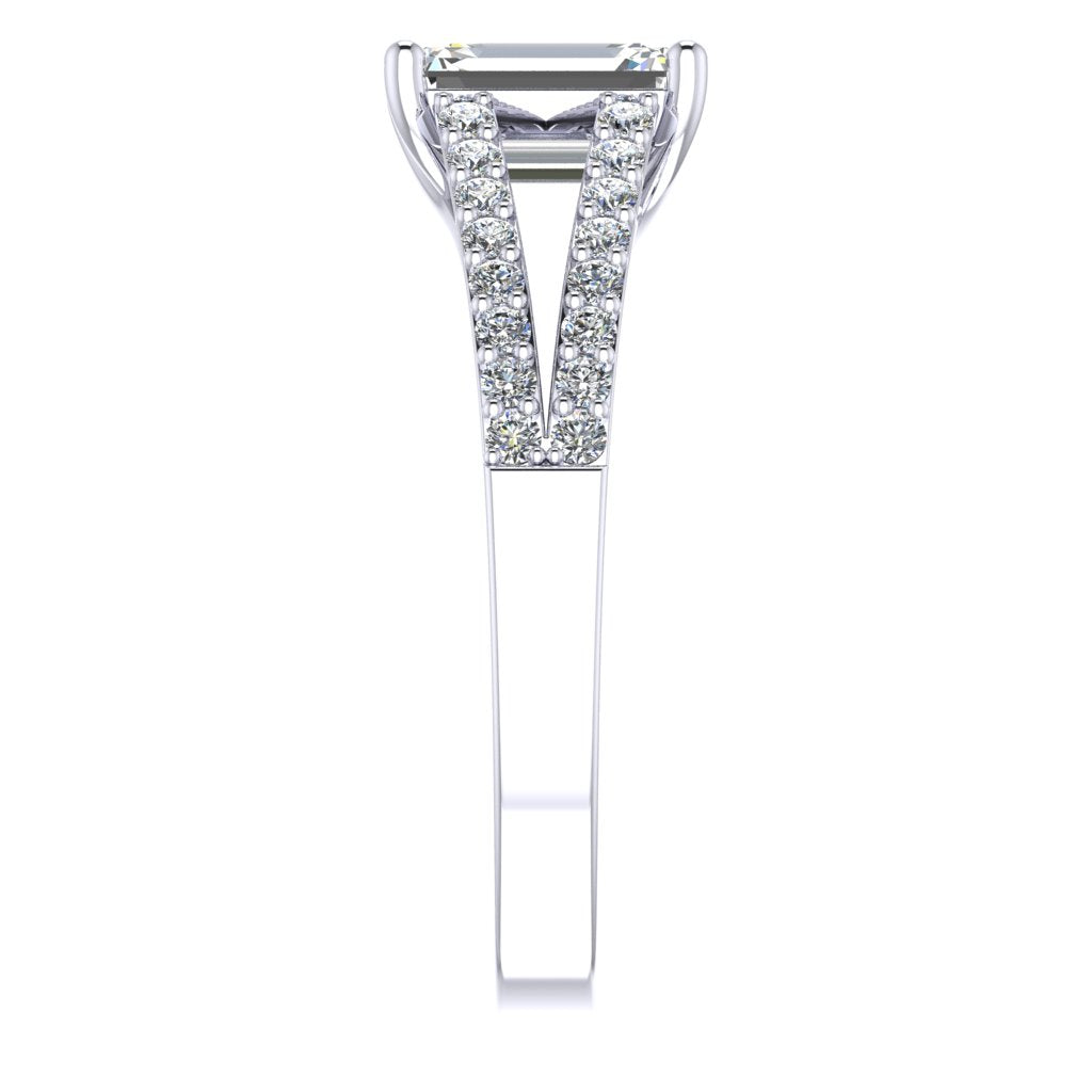 Emerald Diamond Platinum Ring, Micro Split Shoulder Set | LGE RX4509
