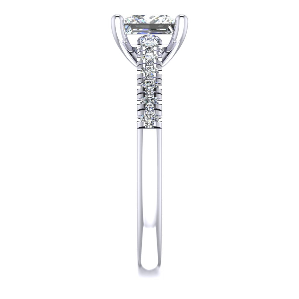 Princess Cut Diamond & White Gold Shoulder Set Straight Ring | SMP
