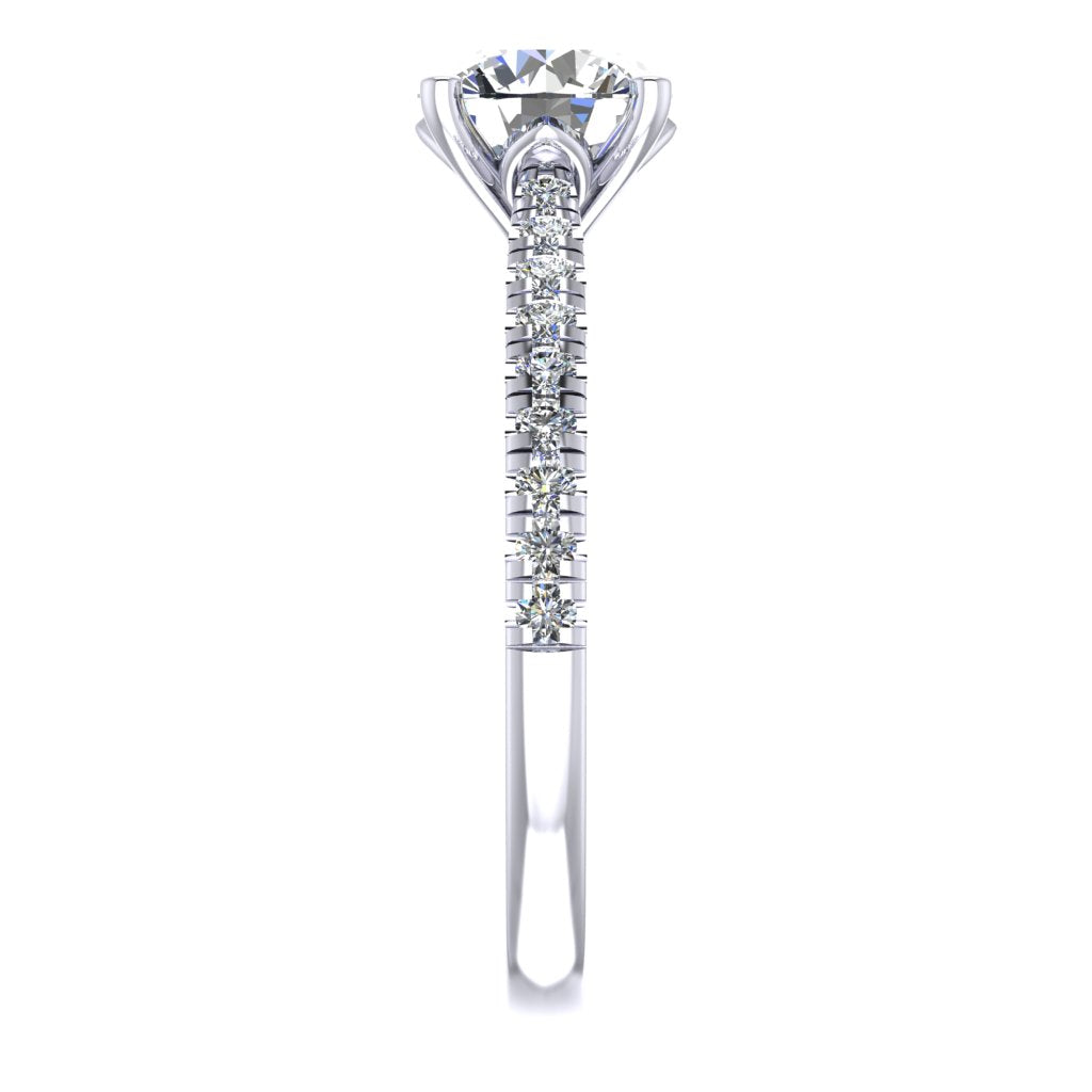 Round Cut Diamond & White Gold Shoulder Set Pinched Ring | SMR
