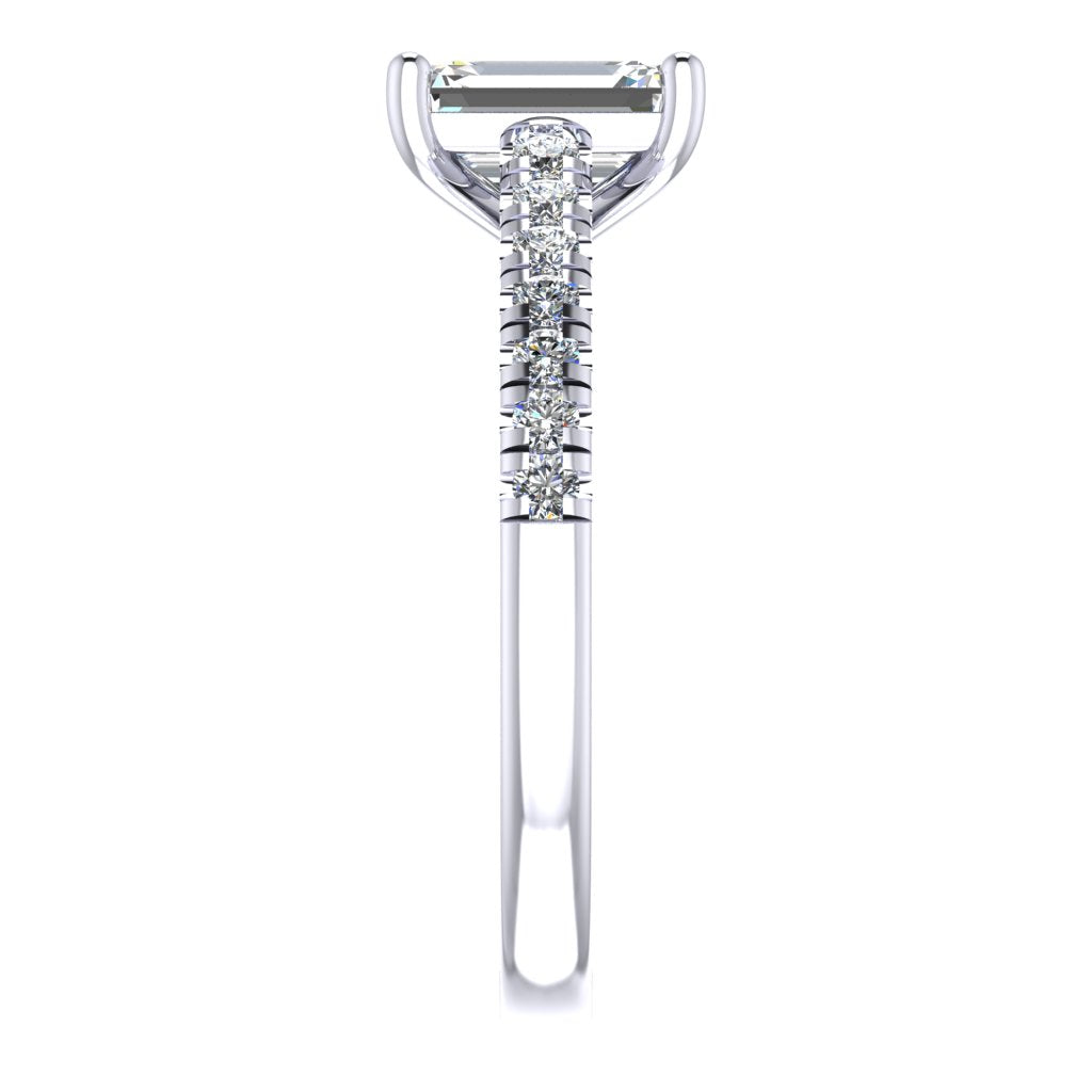 Emerald Cut Diamond & White Gold Shoulder Set Straight Ring | LGE