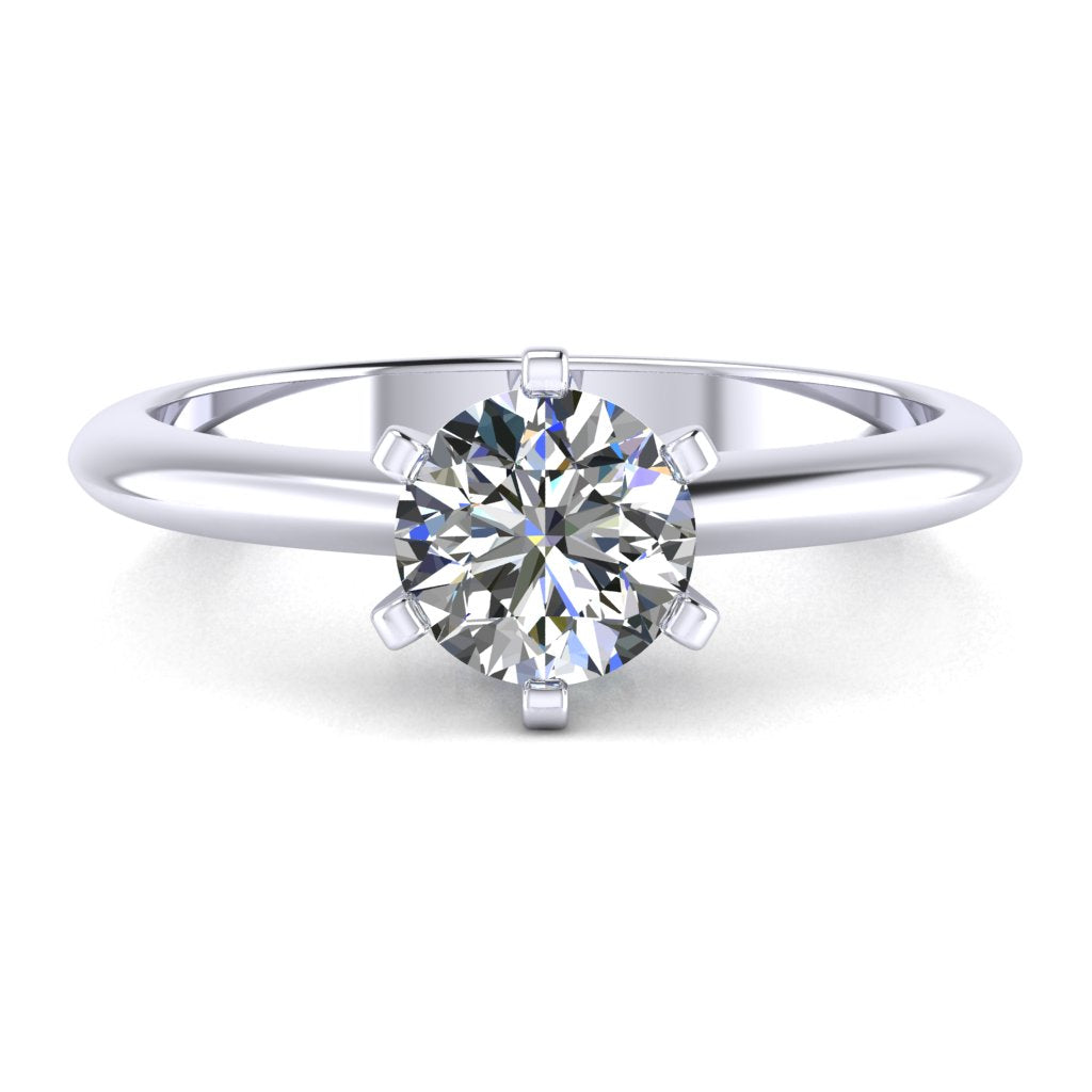 Round Solitaire White Gold Ring, Open 6 Prong | LGR