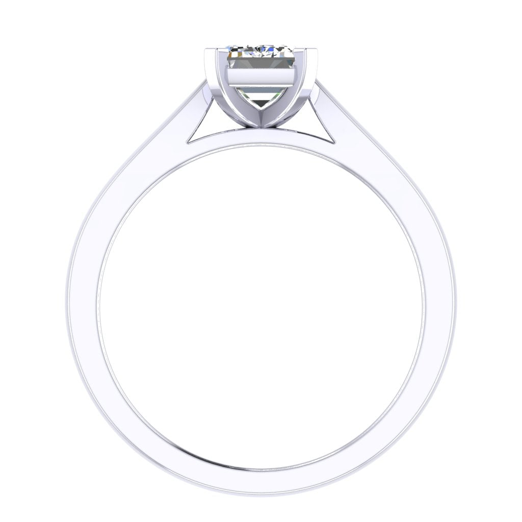 Emerald Solitaire Platinum Ring, Pinched Cathedral | SME