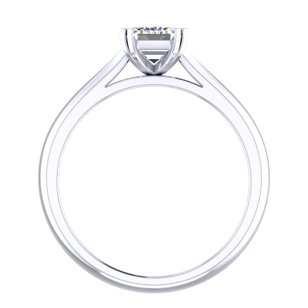 Emerald Solitaire White Gold Ring, Double Squared Prong | SME