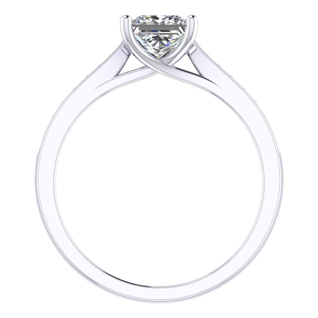 Princess Diamond Platinum Ring, Tapered Grain Shoulder Set | SME RX5652
