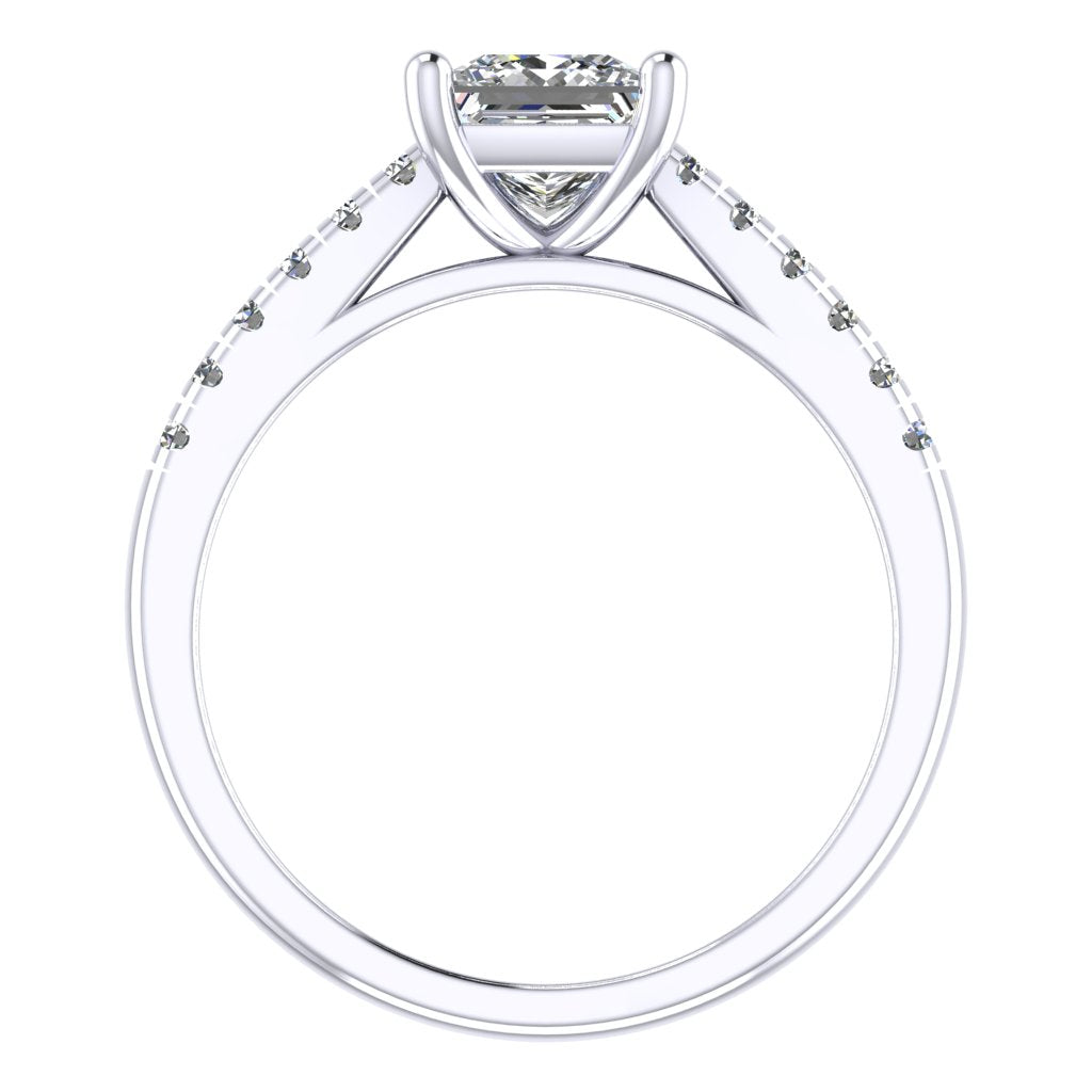 Princess Cut Diamond & White Gold Shoulder Set Straight Ring | SMP