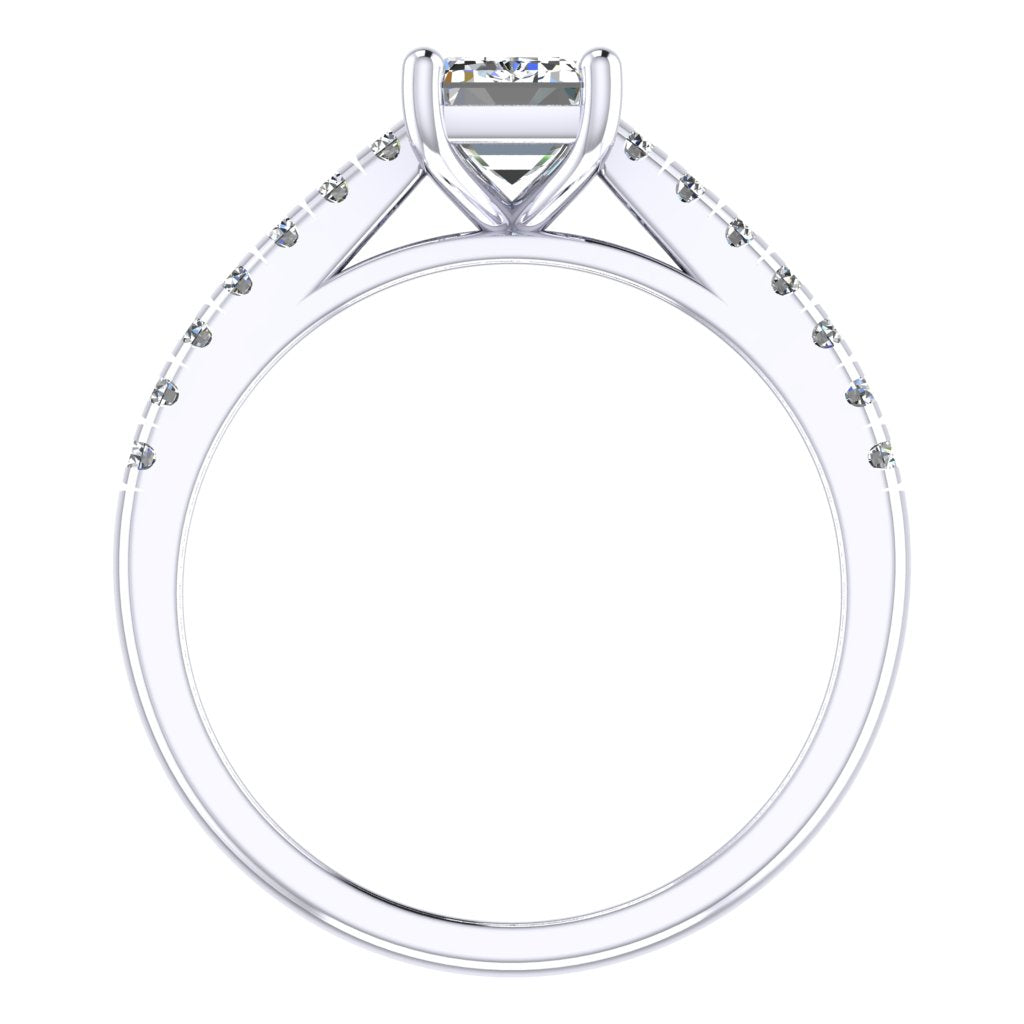 Emerald Cut Diamond & White Gold Shoulder Set Straight Ring | LGE